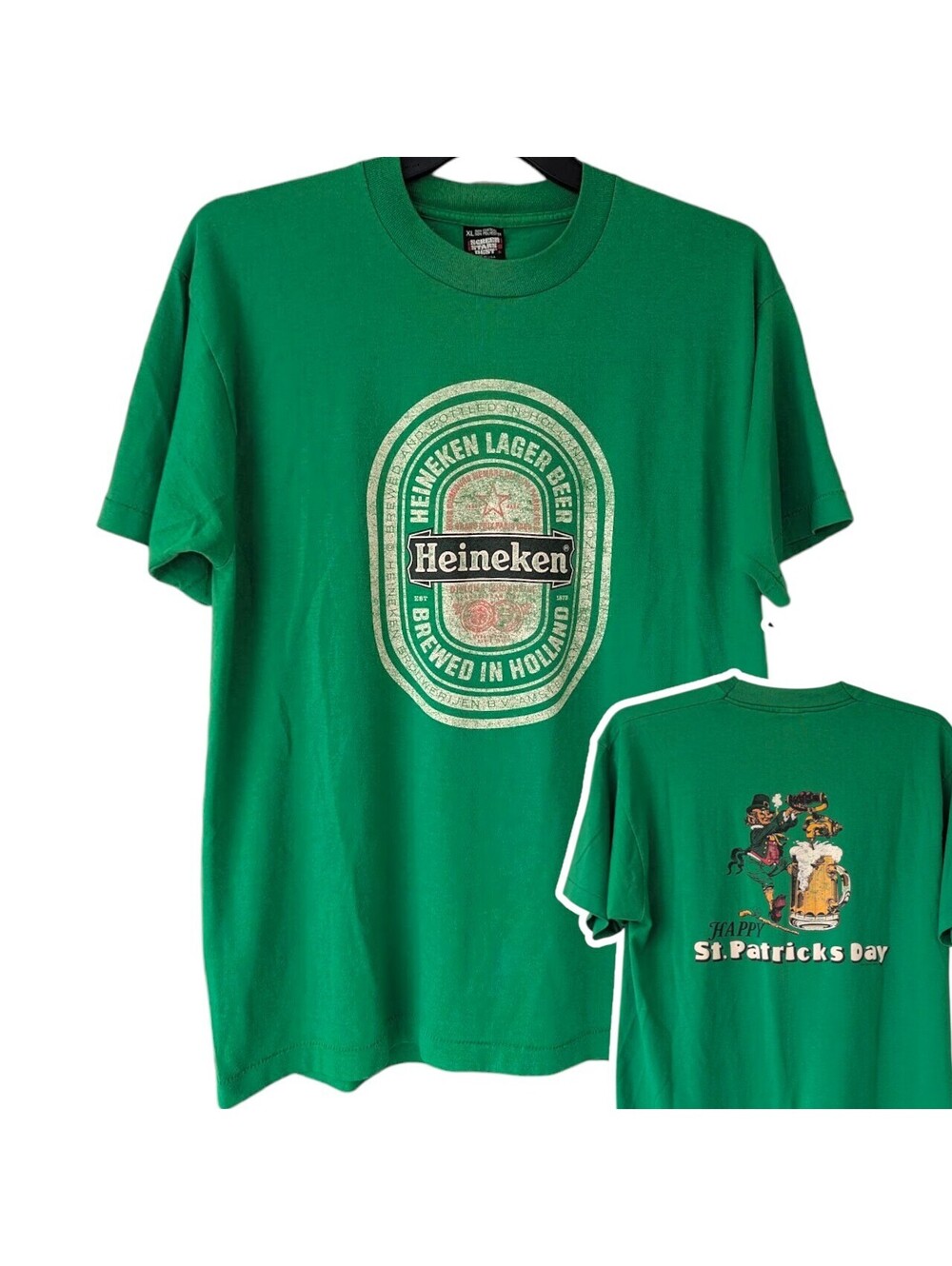 Vintage 80s 90s Heineken St Patricks L T-Shirt Screen Stars Single Stitch USA